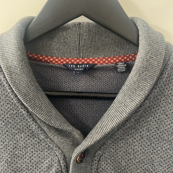 TED BAKER Gray Knit Terry Button Front Cardigan Sweater - Picture 3 of 16